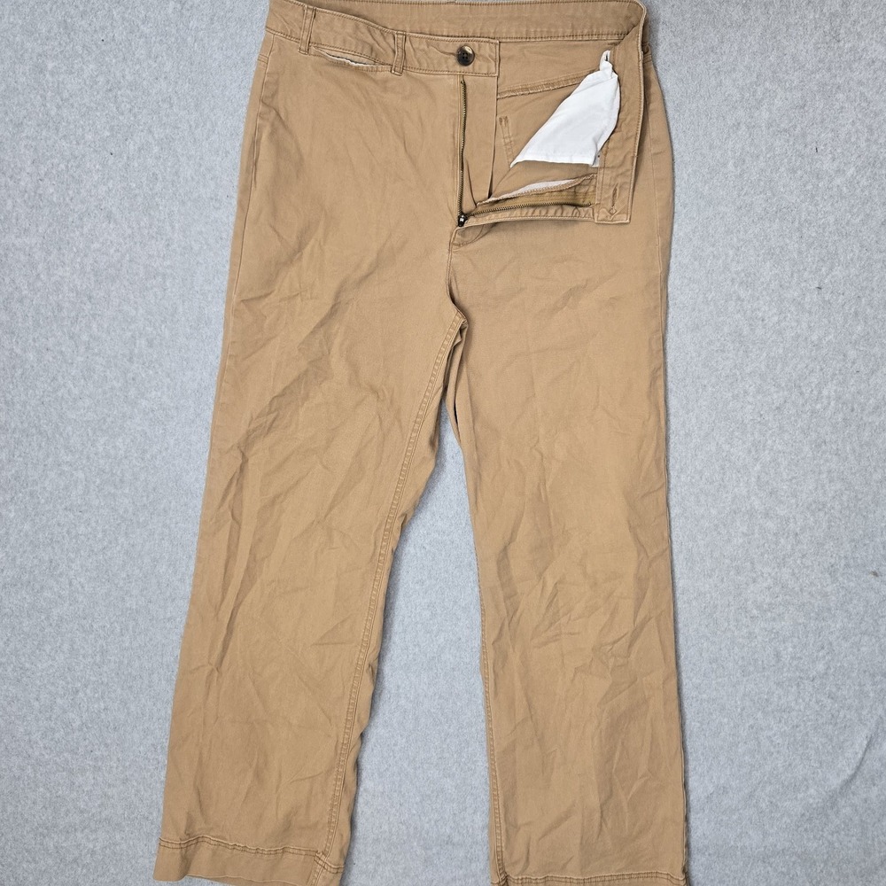 Old Navy Women Pants 12 TALL Tan Chino Twill Wide Leg High Rise Button